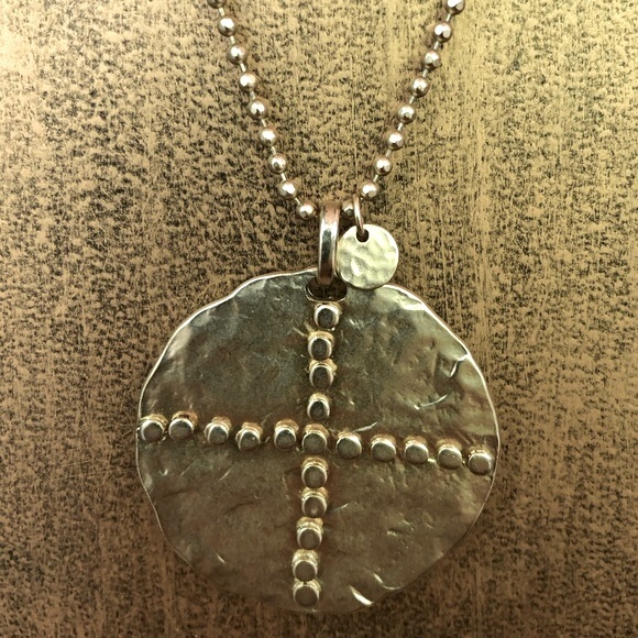 Gold ball chain necklace and 1-3/4” disk w/dotted cross & tiny charm by Chico’s - Picture 9 of 10